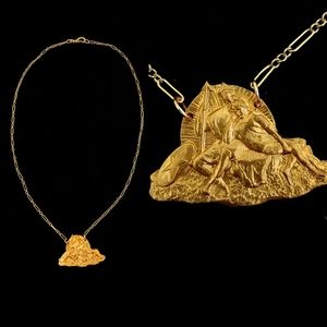 Vintage 1930s Warrior & Goddess Pendant Necklace